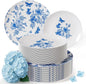 Trendables Disposable Plates For Party Supplies | Blue Floral Plastic Plates For Wedding 40 Pcs - 20 X 8 & 20 X 10 Dinner Plate Sets | Floral Plate Set Disposable Plastic Dinnerware Sets