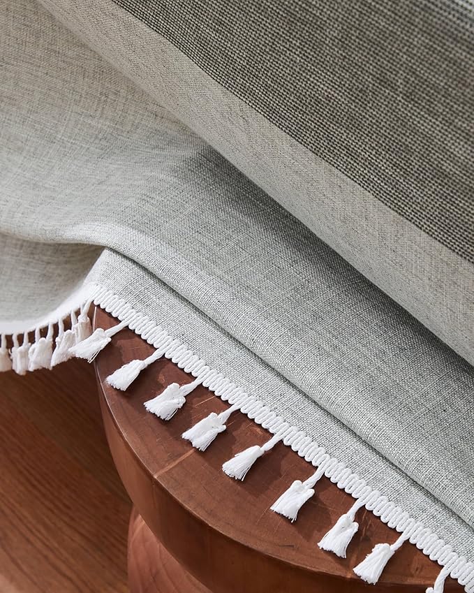 ZeeMart Contrast Linen Table Cloth Square Table Cloths 52x52 Inch Mid-Stripe Grey, Farmhouse Style Heavy Weight Grey Tablecloth, Water Resistant Burlap Tablecloths