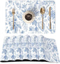 QIYI Placemats Set of 6, 12x18 Inch Faux Leather Place Mats for Kitchen Dinning, Heat Resistant Anti Slip Floral Table Mats, Waterproof Wipeable Washable Placemat Party Table Décor, Blue Flowers