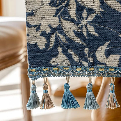 Botanical Jacquard Floral Dining Table Runner Blue 13 x 71 Inch | Jacquard - Image 8