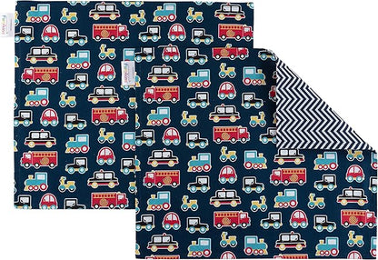 Funkins Reusable Cloth Placemats for Kids & Lunch Boxes | Reusable, Eco-Friendly | 15"x13", 2-ply, Thick, Absorbent, Machine Washable | Set of 2 Placemats (Transportation)