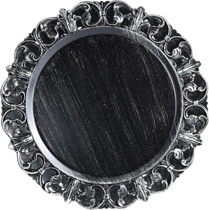 Black Charger Plates Set of 6, Decorative Table Plastic Chargers for Dinner Plates, Party, Wedding, Thanksgiving, Christmas, 11B