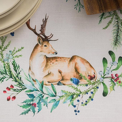 Maison d' Hermine Table Cloth Round Table 100% Cotton 69 Inches Fall Tablecloth Reusable Everyday Use for Thanksgiving Christmas Decorations Dining Farmhouse Party (Holly Time)