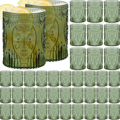 Qinyoung 48 Plastic Vintage Drinking Glasses 8.5oz Stemless Retro Embossed Wine by Qinyoung