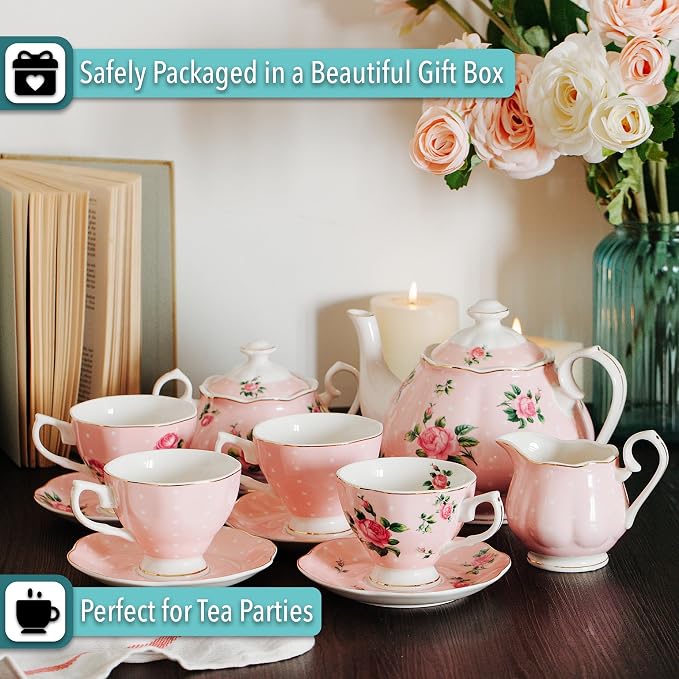 BTaT- Floral Tea Sets for Adults, Service for 4, Pot & Cups - Image 6