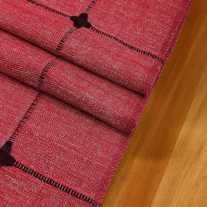 NEWISHER Rustic Embroidered Plaid Cloth Table Runner 48 inches, Farmhouse - Image 5