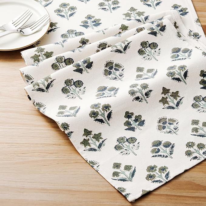 Block Print Floral Decorative Table Runners, 13x48 Inch Olive | 100% Organic - Image 6
