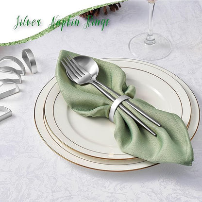 APTWOW Silver Napkin Rings Set of 6, Semicircle Metal Napkin Holder Buckles, Fall Thanksgiving Christmas Napkins Rings for Dinner Table Decor, Wedding, Banquet