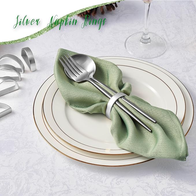 APTWOW Silver Napkin Rings Set of 6, Semicircle Metal Napkin Holder Buckles - Image 3