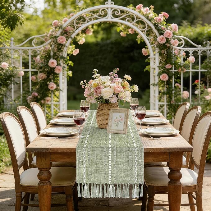 Sage Green Table Runner 15 x 72 Inches, Spring Summer Cotton Linen Coffee Table - Image 7