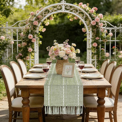 Sage Green Table Runner 15 x 72 Inches, Spring Summer Cotton Linen Coffee Table - Image 7