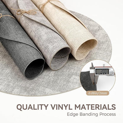 13"Round Placemats Set of 4, Reversible Faux Leather Heat Resistant Table Mats, 100% Waterproof Oilproof Wipeable Table Protective Placemats for Vinyl, Washable for Indoor & Outdoor Use (4, Deep Gray)