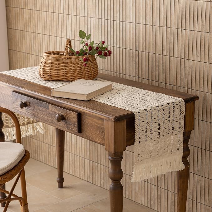 Keketoarrange Boho Macrame Table Runner 12x48 Inch | Woven Burlap Rustic Runner - Image 3