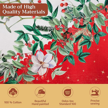 Maison d' Hermine Table Cloth Rectangle Table 100% Cotton 60 x 90 Inches Fall Tablecloth Reusable Everyday Use for Thanksgiving Christmas Decorations Dining Farmhouse Party (Noel)