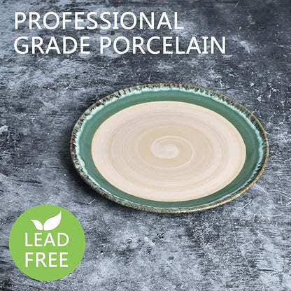 Bosmarlin Stoneware Dinner Plates, 10.5 inches, Set of 4 for Salad, Pasta, Dessert, Microwave and Dishwasher Safe (Green, 10.5 in)