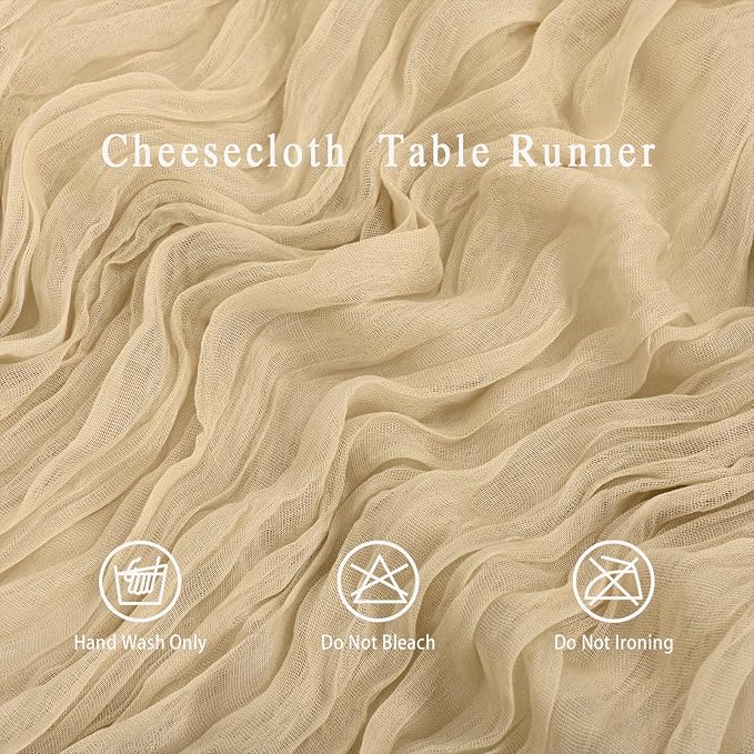 8 Pack Beige Cheesecloth Table Runner 17x108 inch Boho Gauze Cheese Cloth Table - Image 3