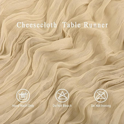 8 Pack Beige Cheesecloth Table Runner 17x108 inch Boho Gauze Cheese Cloth Table - Image 3