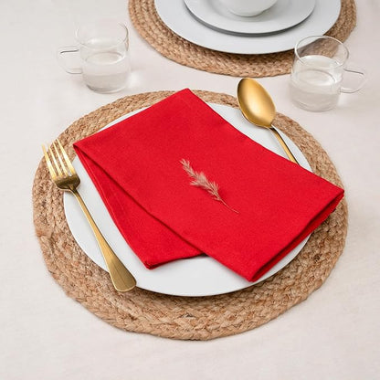 Blue Needles Solid Cloth Napkins Set of 12 Red 100% Cotton Dinner Napkins 18x18 inches - Soft, Reusable, Absorbent & Washable Linen, Ideal for Valentine's Day Events, Parties & Everyday Use