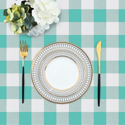 misaya Rectangle Waterproof Vinyl Table Cloth, Buffalo Flannel Backed Tablecloth, Wipeable Plastic Table Cover for Dinner, Kitchen, Outdoor (60" x 120", Teal and White)