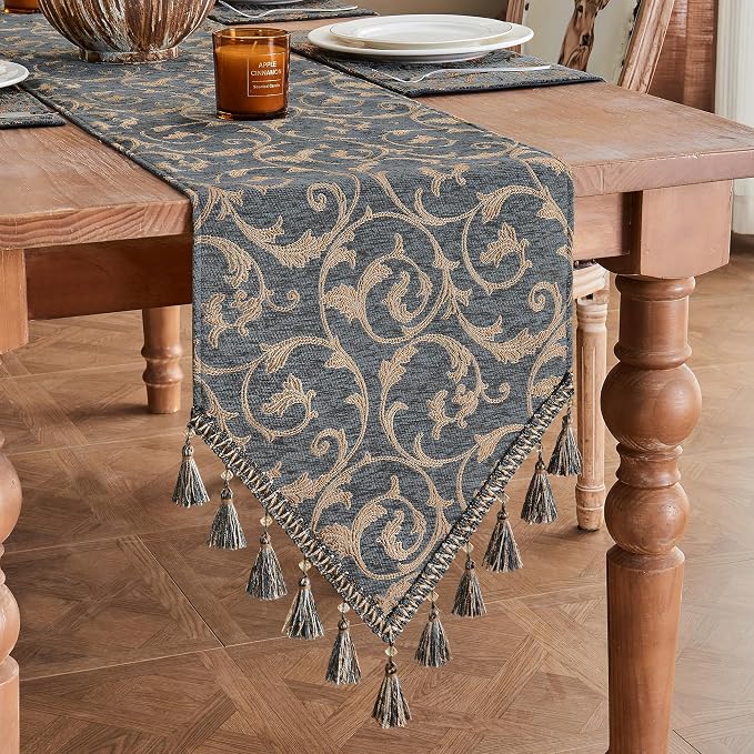 Loom and Mill Chenille Damask Table Runner 90 inches Long, 13x90 inch - Image 6