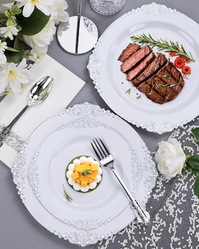 Nervure 100Pcs 10.25'' Silver Plastic Plates, Party Plates - Image 4