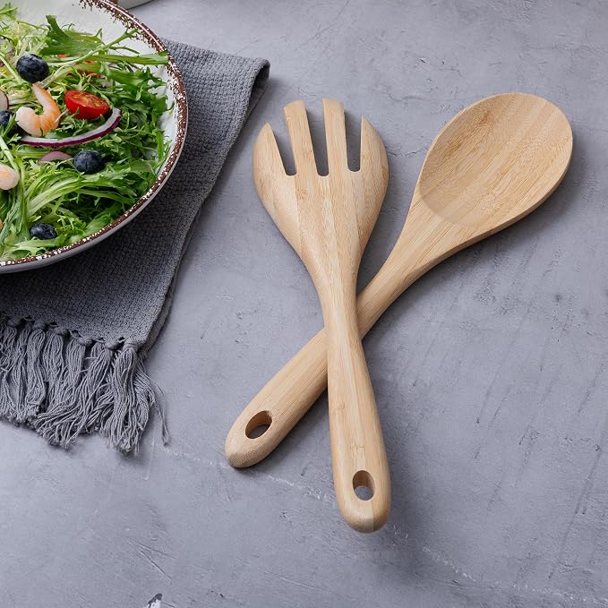 13 Inch Large Premium Bamboo Salad Tongs - Image 6