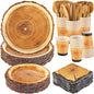 Kochorie 400 Pieces Wood Slice Disposable Tableware Sets, Rustic Wood Party Supplies with Plates Cups Napkins Cutlery Serves 50 for Birthday Hunting Forest Themed Party Decorations