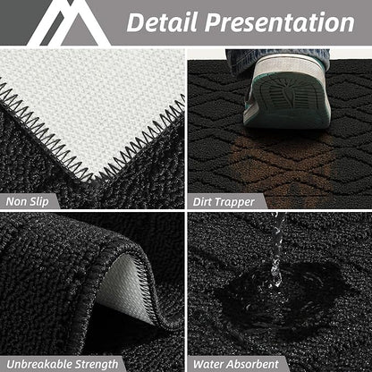 COSY HOMEER 60x24Inch/35X24Inch Kitchen Rugs Sets Non-Slip Washable Kitchen Mats for Floor Polypropylene Absorbent Kitchen Runner for Kitchen Sink Hallway Entryway(Black)