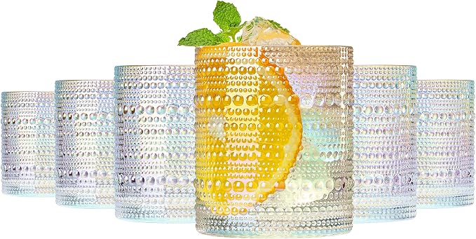 Hobnail Beaded Lowball Drinking Tumbler Glasses | Set of 6 | Iridescent Pearl by Khen