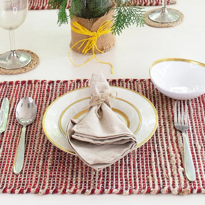 Natural Jute & Red Placemats, 13x19 Inch Dining Table Placemats - Image 9