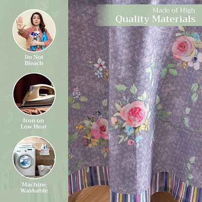 Maison d' Hermine Table Cloth Round Table 100% Cotton 69 Round Inches Tablecloth Reusable Decorative for Dining Room Home Valentines Day Decorations Spring Summer- Sweet Rose Lavender - Country Garden
