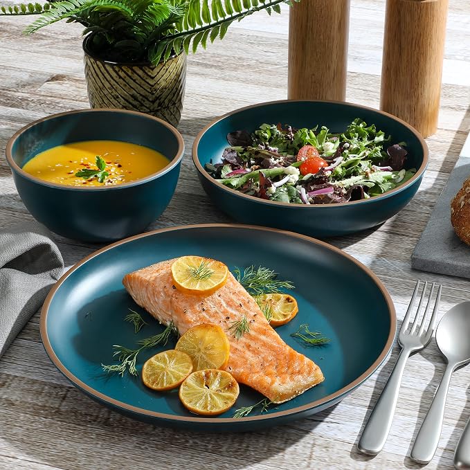 Gibson Home Rockabye 12 Piece Double Bowl Melamine Plastic Dinnerware Set - Image 2