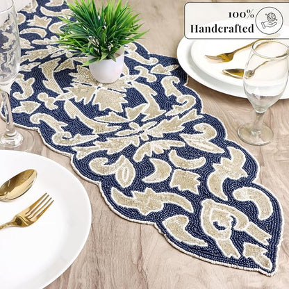 Beaded Table Runner, 36x13 | Glass beads on polyester satin backing, 36x13 in - Image 3