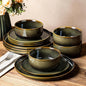 Ceramic Dinnerware Set for 4, 12-Piece Plates and Bowls Set | Handmade Reactive by TheTerra