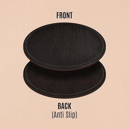 Genuine Leather, Premium Table Coasters by Leatherific, Round, 4 inch, Set of 6, with Holster, Handcrafted, Hand Made, Non Slip Drink Mats, Brown (Brunette Brown, 4")