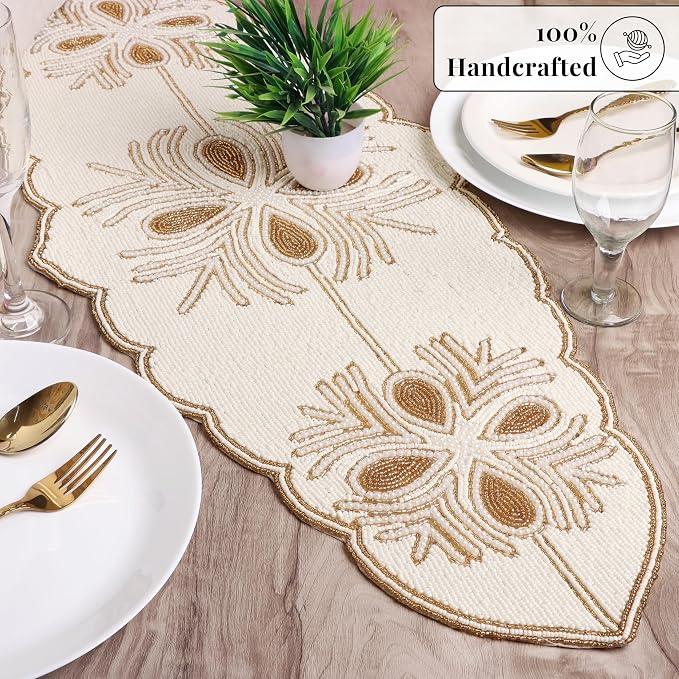 Beaded Table Runner, 13x36 in, polyester back, artisan-crafted, dining & - Image 2