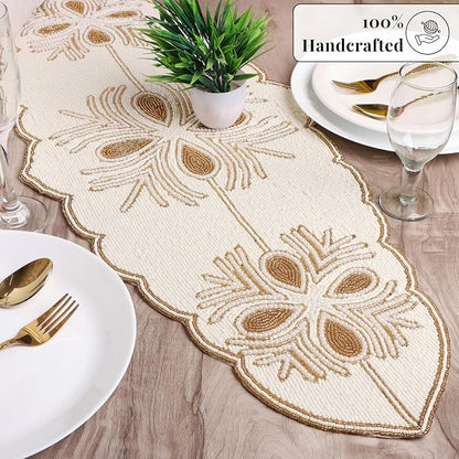 Beaded Table Runner, 13x36 in, polyester back, artisan-crafted, dining & - Image 2