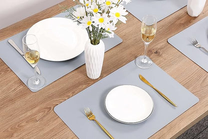 Wipeable Placemats Leather Table Mats Waterproof Heat-Resistant Easy to Clean for Dining Table Set Kitchen Table (6, Pale Blue)