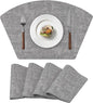 Round Table Placemats Set of 4, Faux Leather Wedge Shape Place Mats Heat Resistant Wipeable Washable Table Mats for Dining Outdoor Indoor, Gray