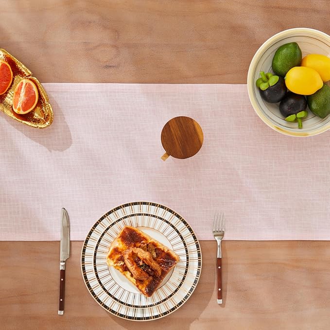 Rustic Cotton Linen Table Runner, 13x36 Inches Pink | Farmhouse Style Linen - Image 5