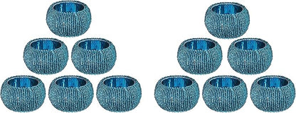 Teal Napkin Ring, Napkin Rings Set of 12, Beaded Napkin Holders, Fall Napkin Rings Bulk for Christmas Party Decoration, Dinning Table, Everyday, Family Gatherings - Set Your Table with Style - Teal
