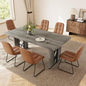 7-Piece Dining Table Set for 6 People, 70.8" MDF Kitchen Table with 6 Upholstered Chairs, Space-Saving for Dining Room, Breakfast Nook(Grey Table+6 Brown Chairs)
