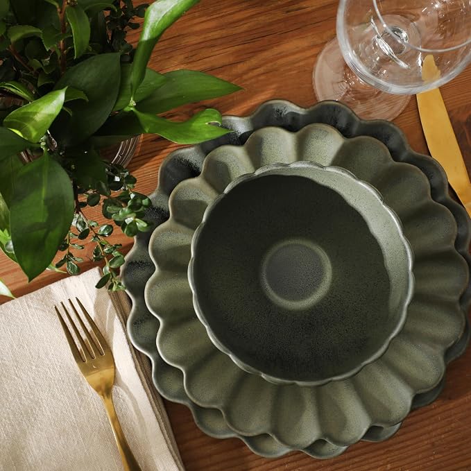 Gibson Elite Bistro Fleur Plates and Bowls Sets, 12-Piece Stoneware Dinnerware - Image 7