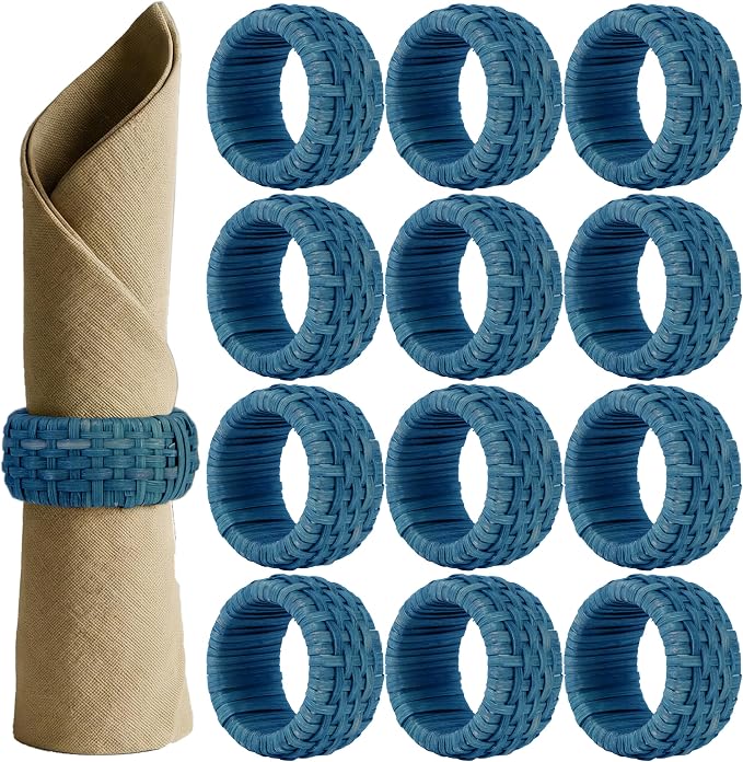 Artisan Cane Napkin Rings Set of 12, Earthy Woven Dinner Napkin Holders by ALPHALivingHOME