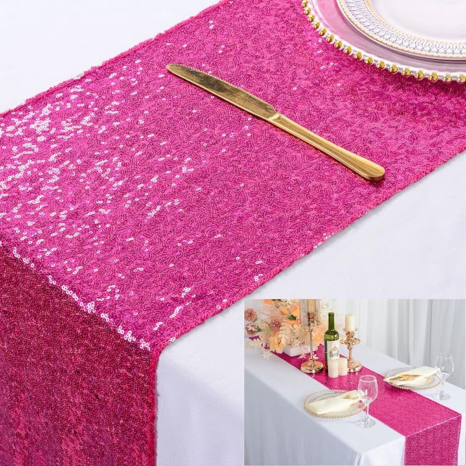 ShiDianYi Fuchsia Party Decorations Pack of 5 12x72-Inch Sequin Table Runners by ShiDianYi