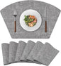 Round Table Placemats Set of 6, Faux Leather Wedge Shape Place Mats Heat Resistant Wipeable Washable Table Mats for Dining Outdoor Indoor, Gray