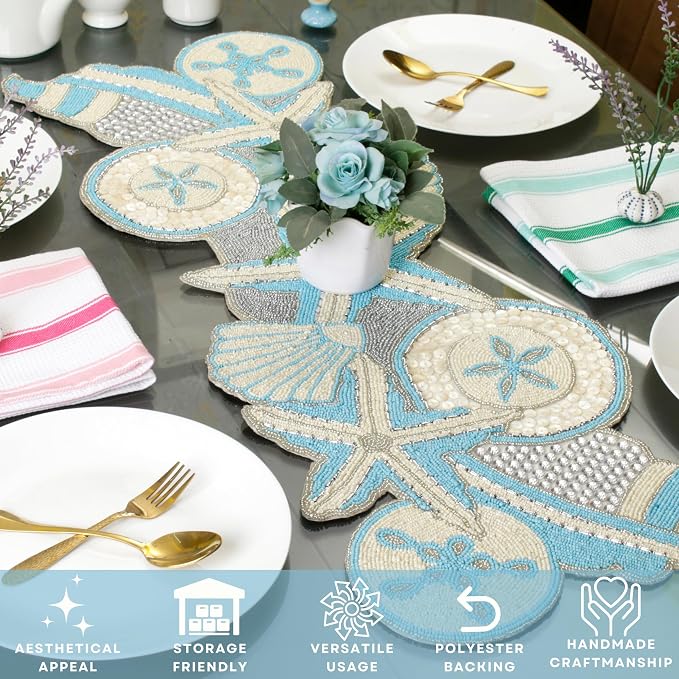 Beaded Table Runner- 36 " Elegant Glass Beads & Polyester Non-Slip Table Runner - Image 5