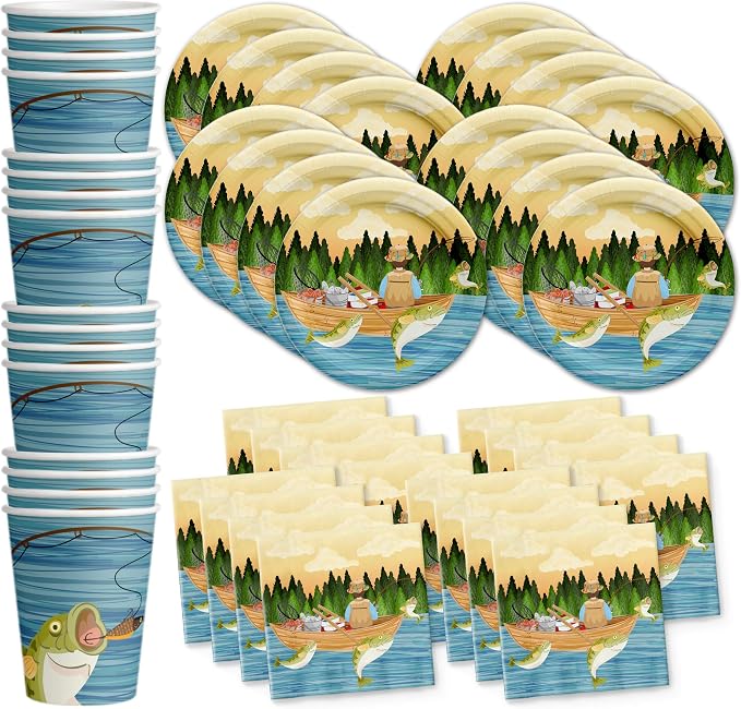 Gone Fishing Birthday Party Supplies Set Plates Napkins Cups Tableware Kit by BirthdayGalore