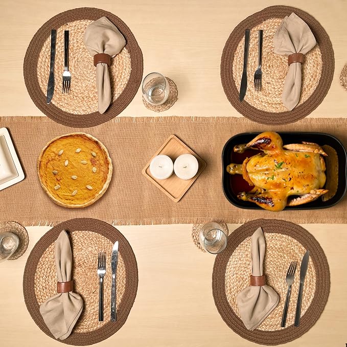 Verona Round Woven Jute Cotton Placemat, 14 Inch | Braided, Natural Jute - Image 6