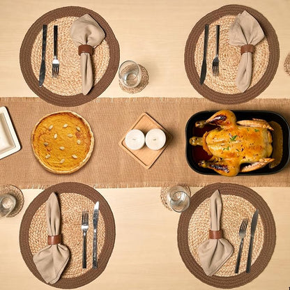 Verona Round Woven Jute Cotton Placemat, 14 Inch | Braided, Natural Jute - Image 6